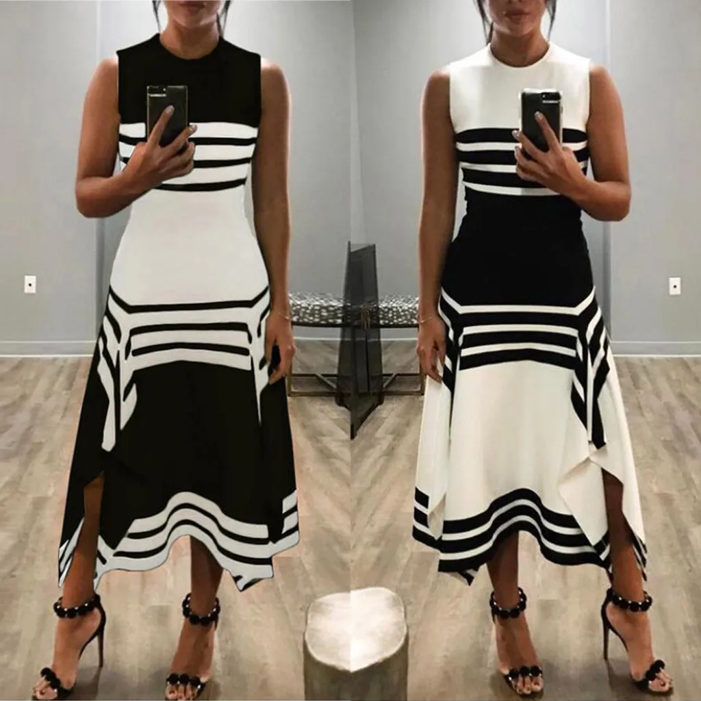 Stripe Round Simple Dresses for Women Casual Women Dresses Womens Long Summer Dresses Women Tunics Dresses Maxi Shirt Dresses