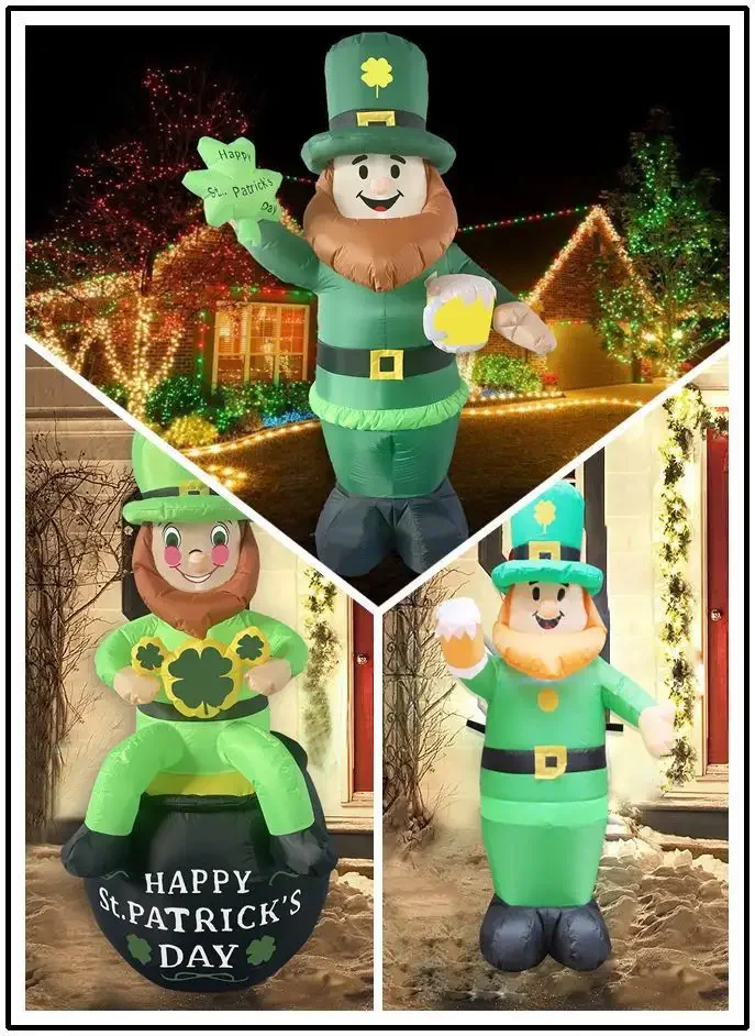 2.4M high St Patrick’s Day Inflatable Leprechaun dolls with LED Light for Outdoor St Patrick’s Day Inflatable mold Decoration pa