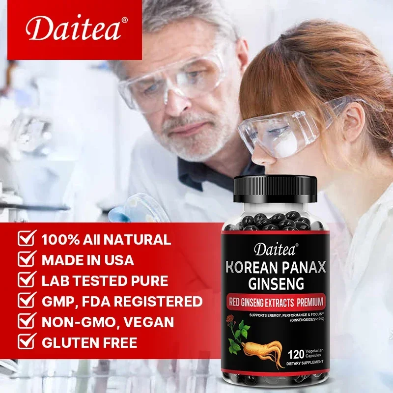 Korean Red Ginseng Extract Supplement for Enhanced Energy, Memory and Performance - for Men and Women