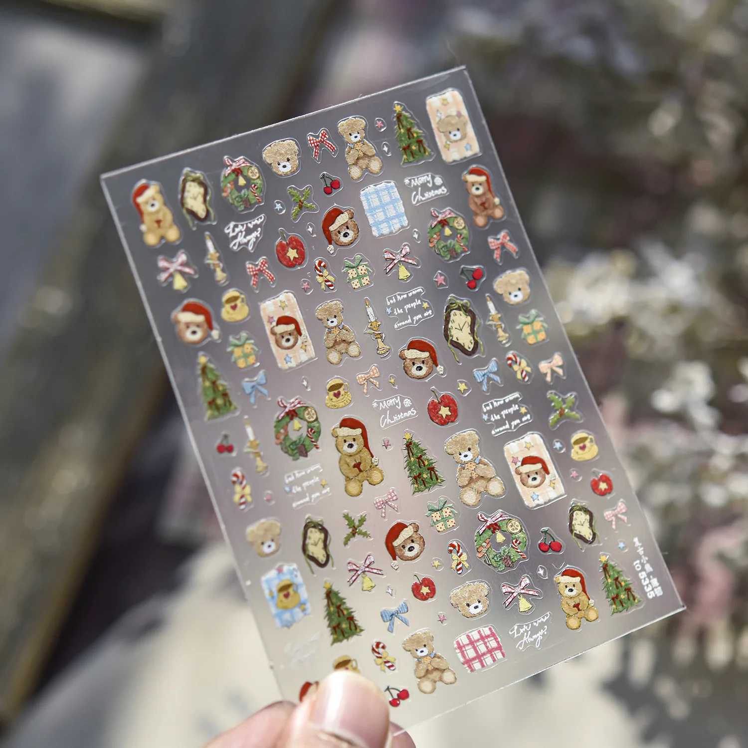 Pegatinas 3D para uñas, guirnalda navideña, árbol, oso, bola de cristal, Papá Noel, copos de nieve, lazo, decoración artística de uñas de invierno, pegatinas