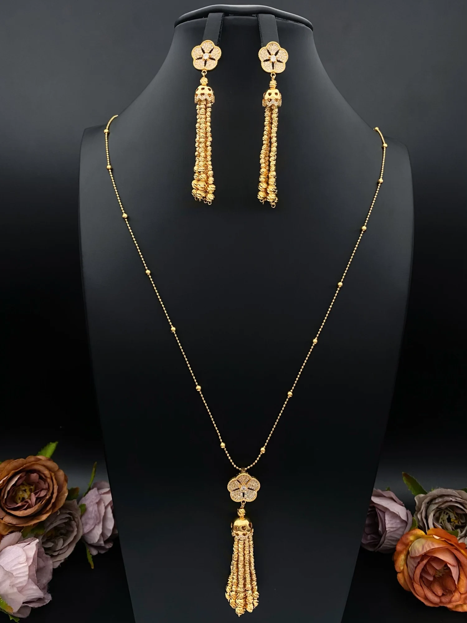 Falair Dubai Saudi Arabian Car-Shaped Two-Piece Earrings And Necklace Set Long Chain Arab Bride Gift
