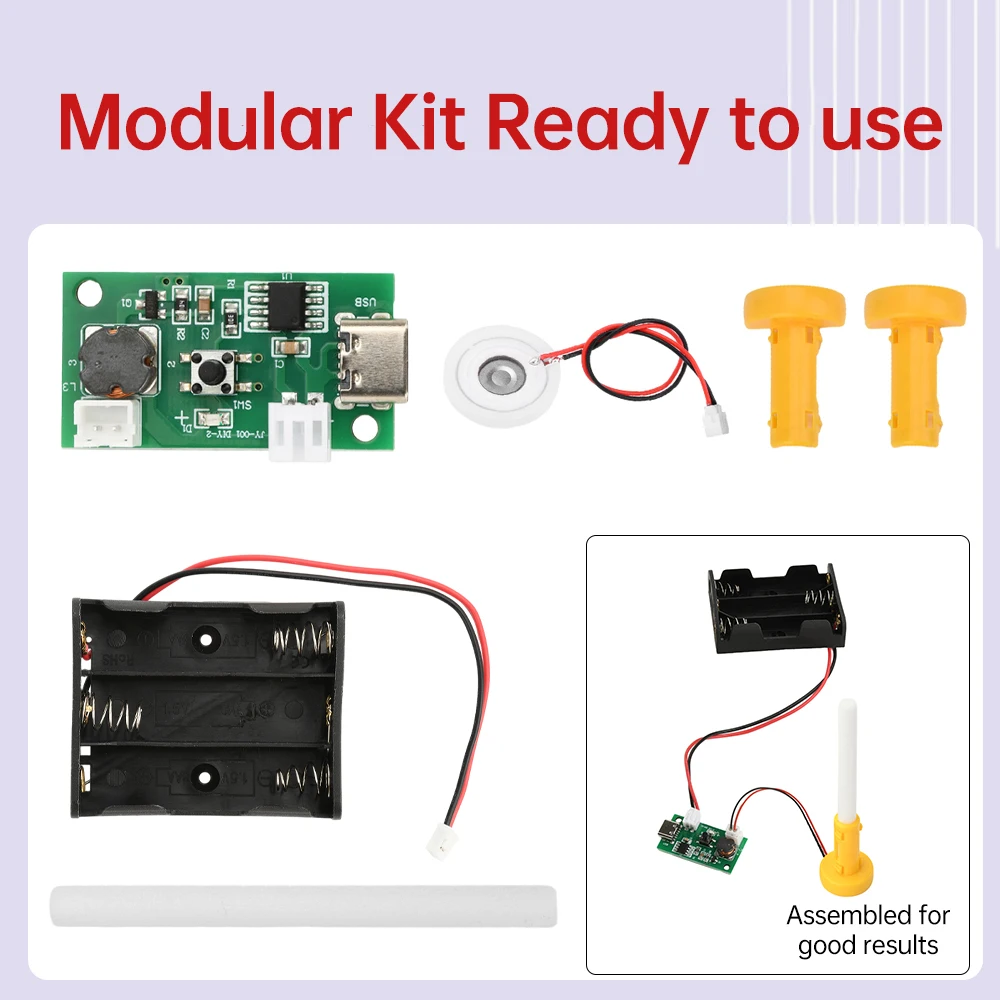 USB Mini Humidifier DIY Kit with Atomizer Sheet & Driver Board Type-C/Battery Supply Power Mist Maker for Home/Office/Car