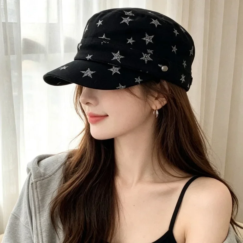 Women's Spring Autumn Star Print Equestrian Cap Large Size Soft Breathable Deep Crown Slim Face Hat