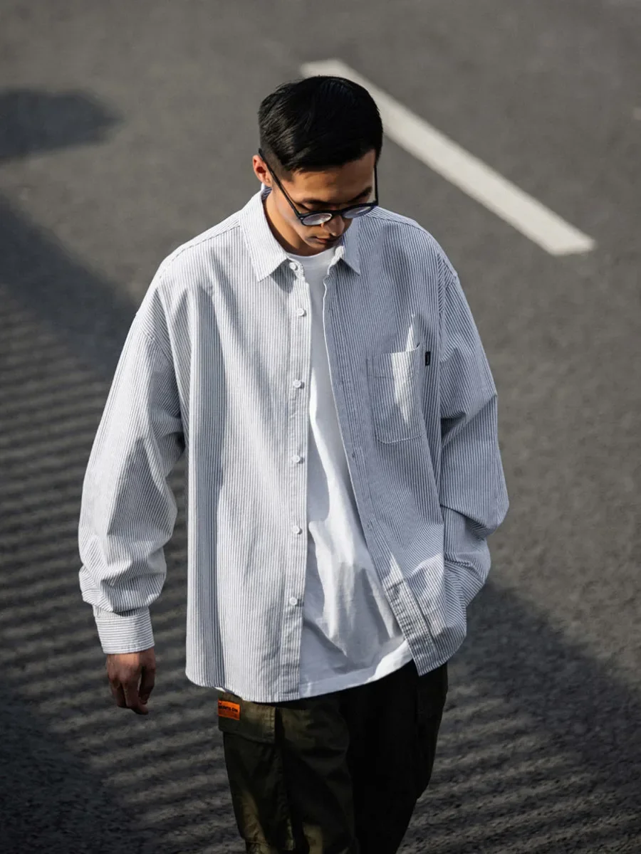 

Cityboy японская полосатая рубашка мужская ретро свободная рубашка с длинными рукавами весна осень освежающие повседневные мужские блузки оверсайз шикарные