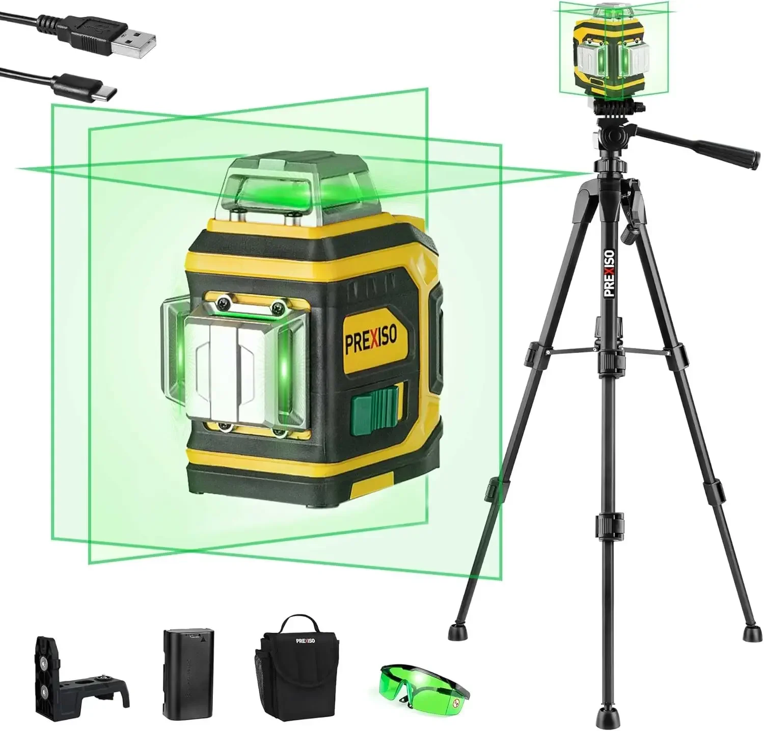 Level Laser hijau meratakan sendiri 360 °, isi ulang dengan Tripod, dasar magnetik, Kacamata-untuk konstruksi, ubin, renovasi rumah