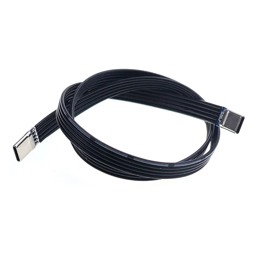 YuXi 1 Piece Type-C USB-C Fast Charging Cable Flat Flexible Data Cable 480Mbps Data Trasnsfer Straight Bend Head