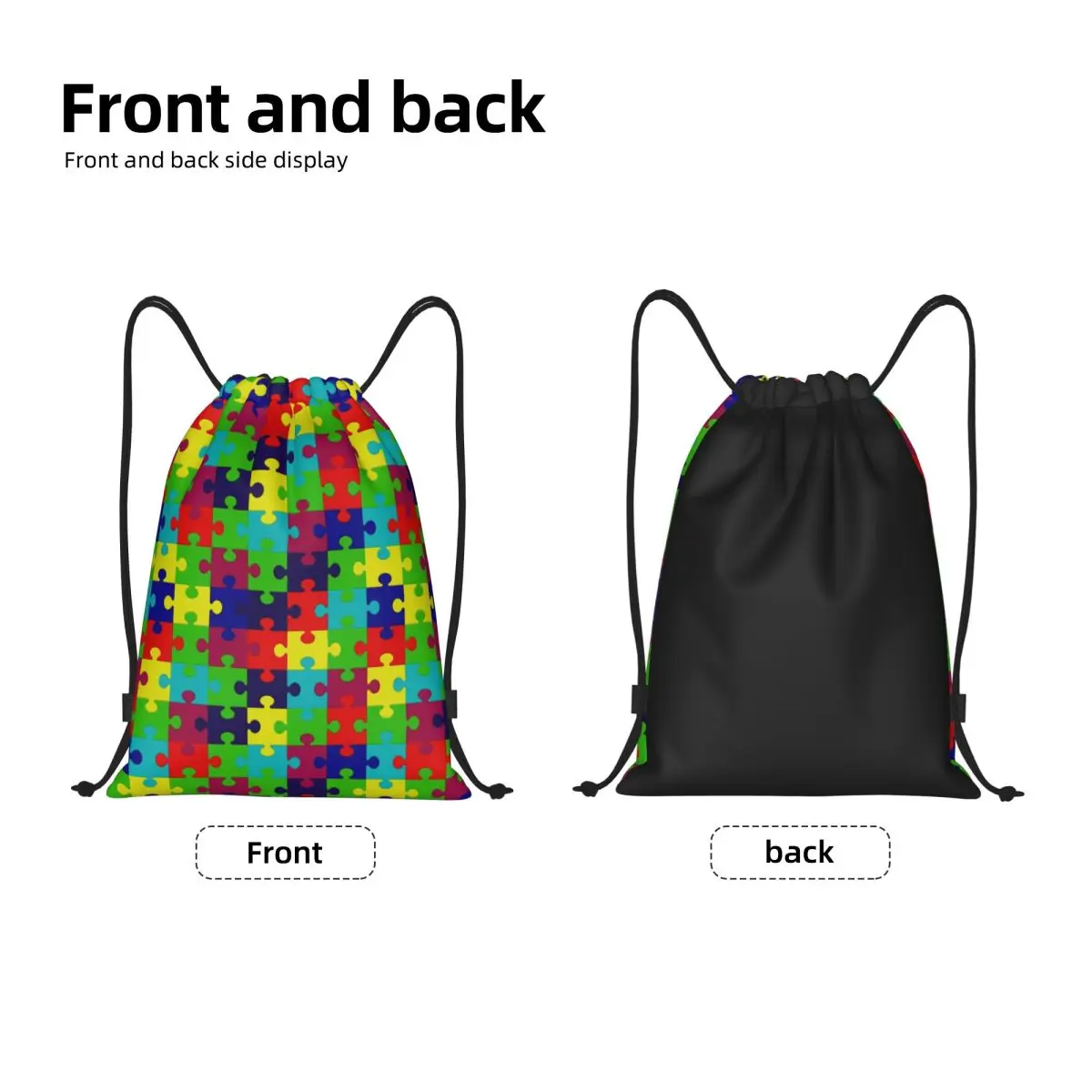 Colorful Jigsaw Puzzles Autism Awareness Drawstring Backpack Bags Women Men Lightweight Gym Sports Sackpack Sacks for Traveling
