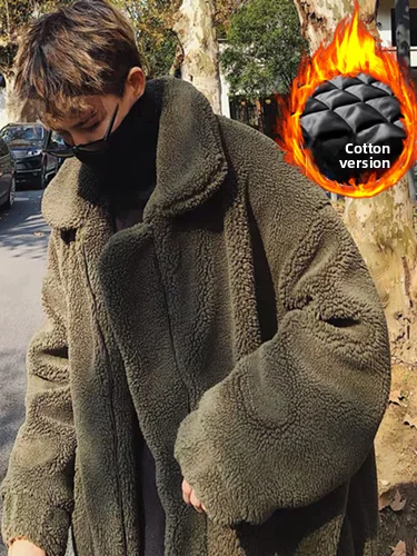 

Мужская зимняя теплая куртка-пальто из овечьей шерсти Thiened, с отложным воротником, модная свободная верхняя одежда с хлопковым наполнителем