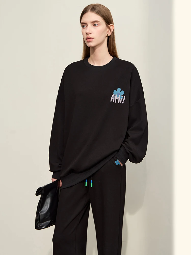 AMII Minimalist Lazy Sweatshirt for Women 2023 Autumn New Loose Hoodies Drawstring Print Casual Pants Separately 12343149