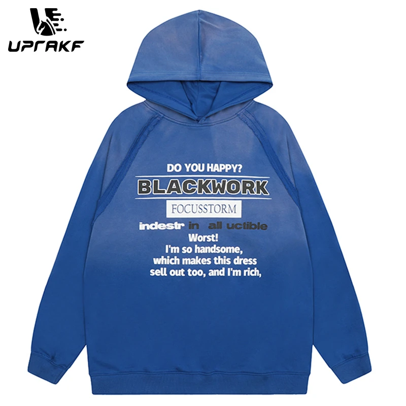 

UPRAKF Gradient Letter Printing Hoodie Unisex Oversize Sweatshirt Long Sleeve Loose High Street Hip Hop Harajuku Pullovers Tops