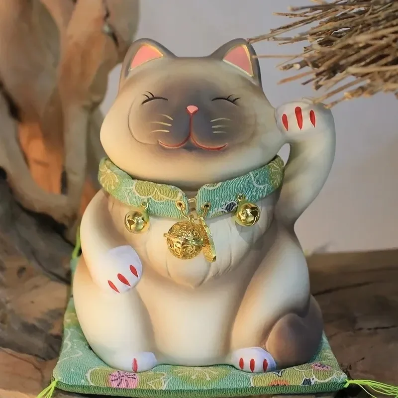 5.3 Inch Hand-painting Ceramic Lucky Cat Cartoon Fortune Kitten Home Decoration Figurine Maneki Neko Fengshui Ornament