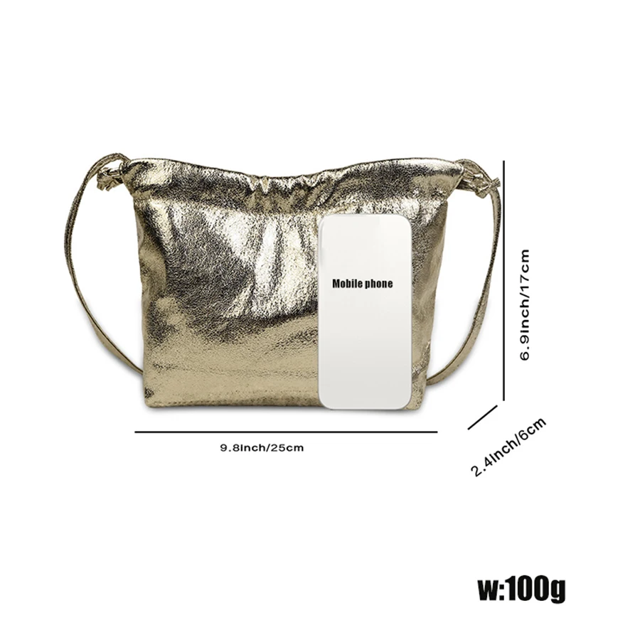 Goldene Abendtasche mit Kordelzug, leicht, tragbar, für Sonntagspartys, zum Einkaufen, vielseitige Handtasche zum Aufbewahren von Mobiltelefonen, Umhängetasche – Detail 6