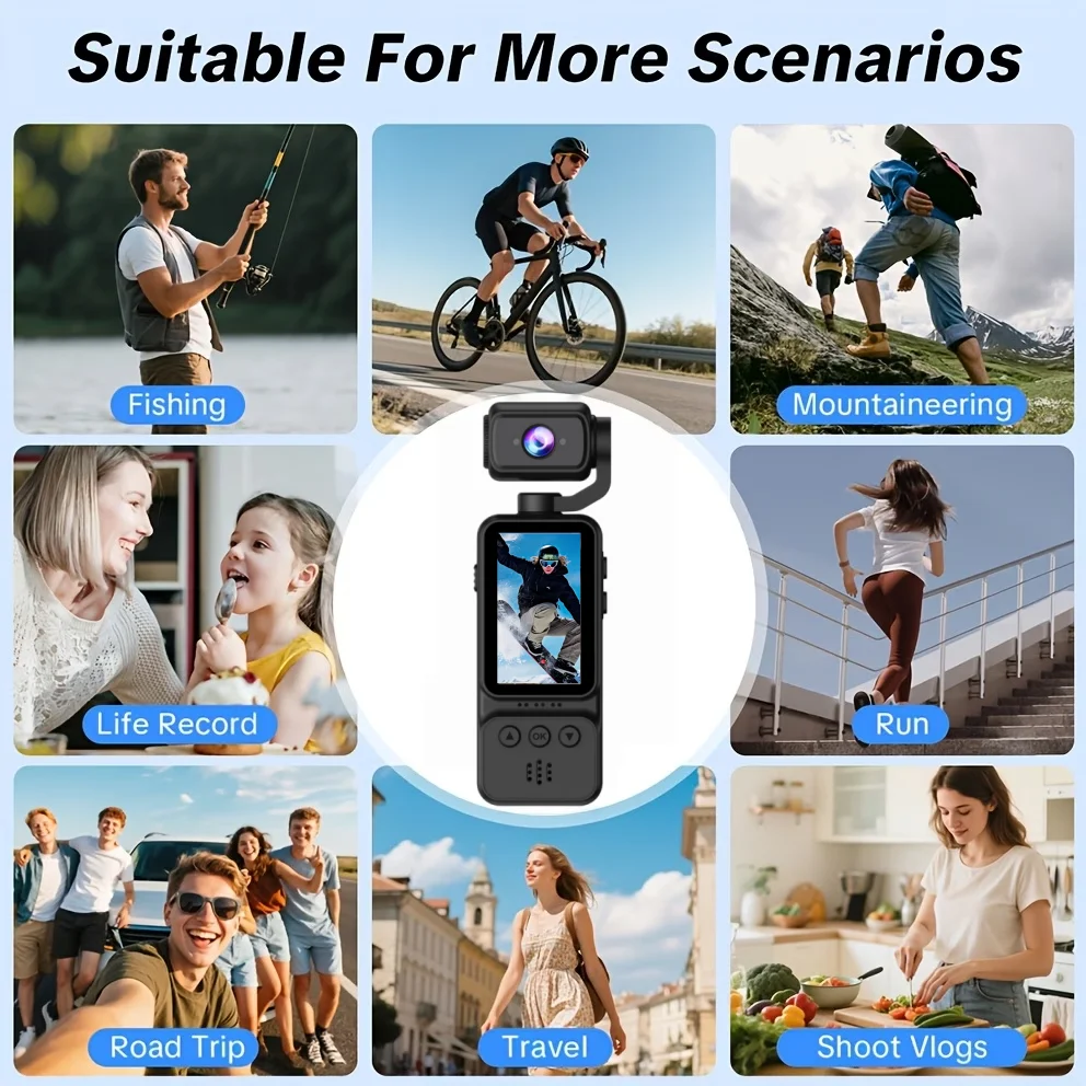 High-definition pocket camera, 1000mAh battery, webcam, USB-C charging, travel and action camera