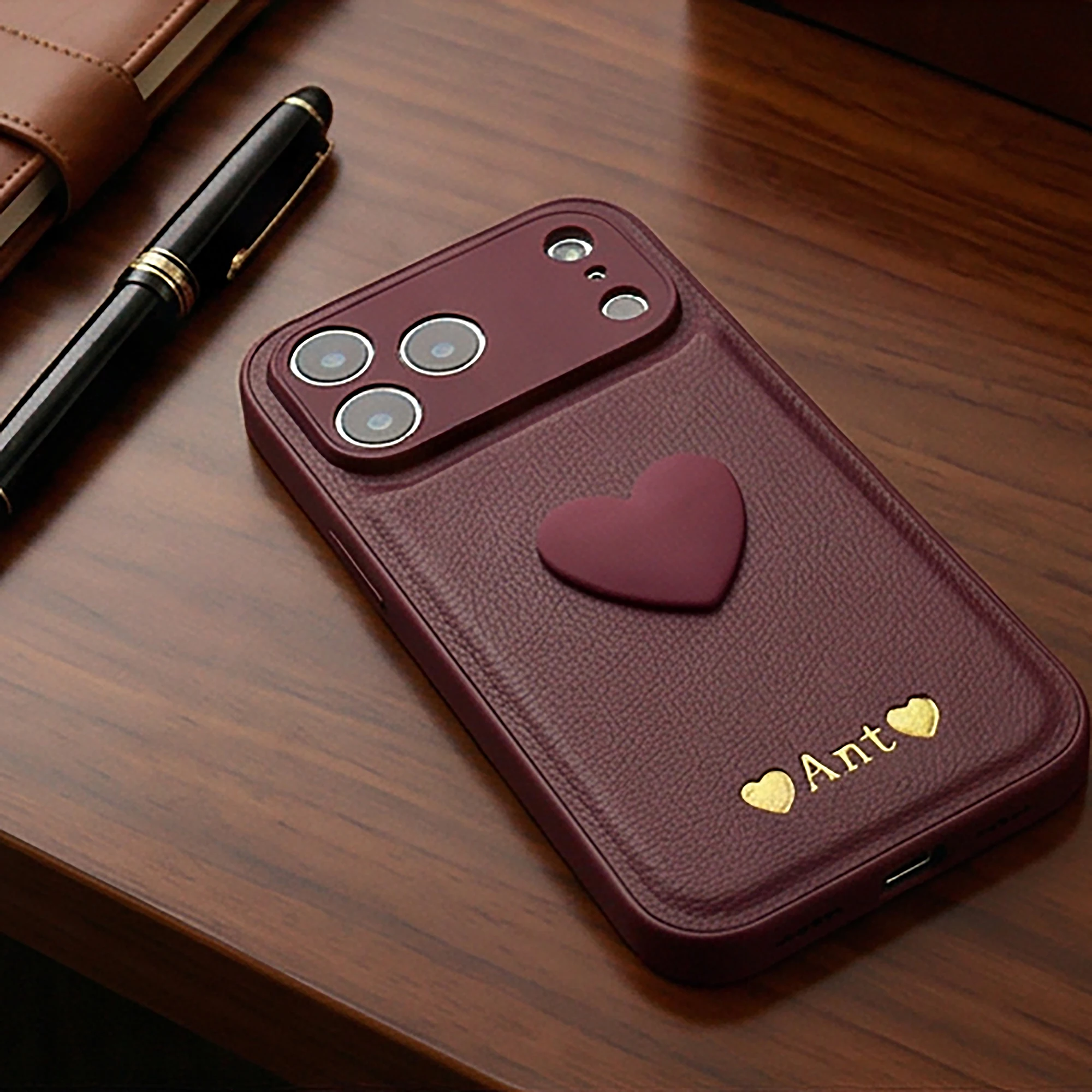 Personalisierte Hülle für iPhone 17 16 15 14 13 Pro Max Plus Air Benutzerdefinierter Name Heißfolienprägung Gravierte Buchstaben Schutzhülle 3D Herz – Detail 5