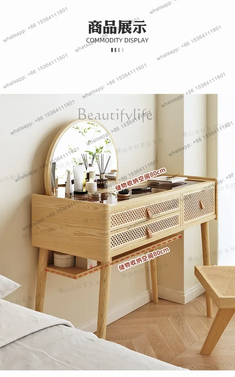 YJ  Rattan Dresser Integrated Solid Wood Wabi Wind Bedroom Simple Modern Small Apartment Makeup Table Log Decoración Hogar