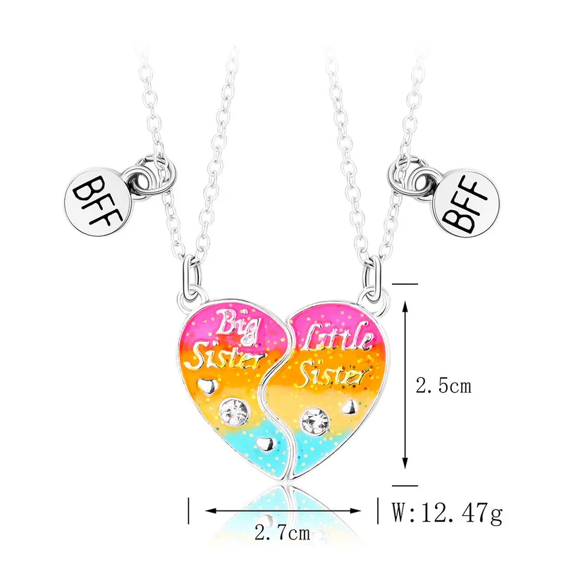 2Pcs/Set Colorful Big Sister Little Sister Pendant Chain Best Friends Necklace BFF Friendship Children\'s Jewelry Gift for Girls