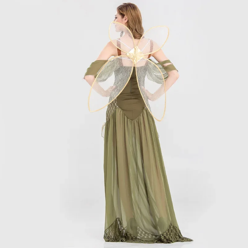 2025 Halloween Robe Longue de Princesse Elfe Dégradé Papillon Magique de la Forêt Verte, Costume d'Ange Cosplay,