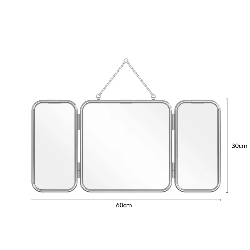 인스 스타일 사각형 삼단 접이식 벽걸이 거울 금속 스테인리스 스틸 욕실 화장대 거울 모던 미니멀리스트 홈 데코레이션