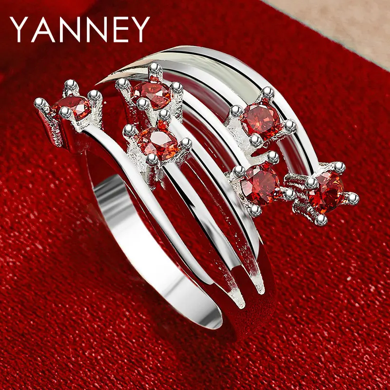 

New 925 Sterling Silver Fine 7-10# Shiny Red Zircon Ring For Women Engagement Fashion Charm Wedding Party Jewelry Accessories
