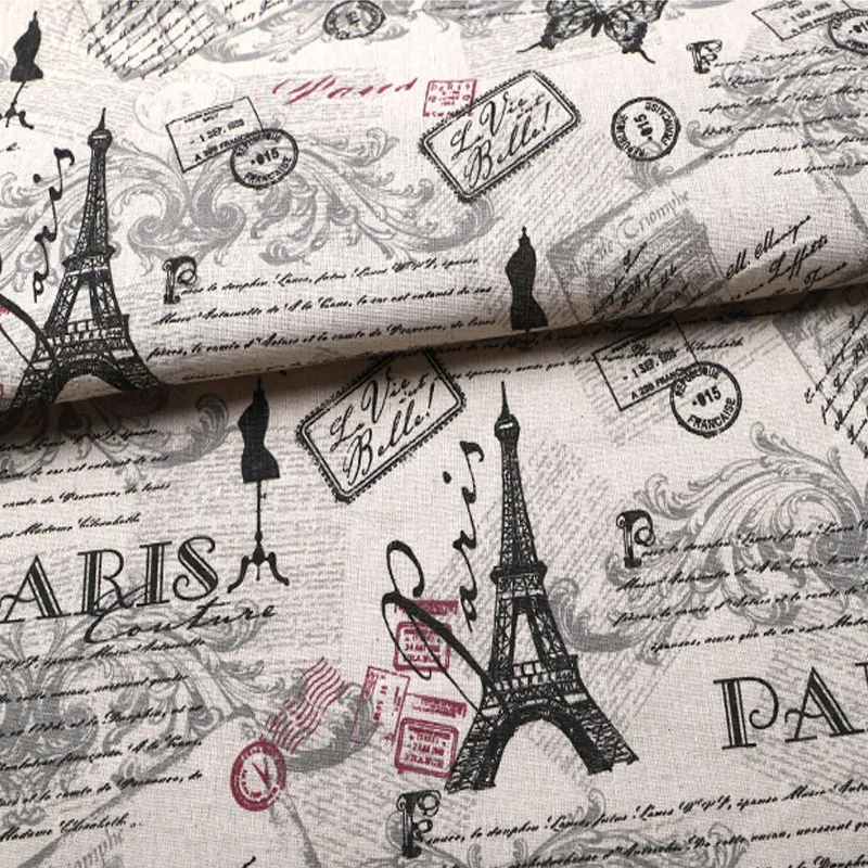 Paris Eiffel Tower Printed Fabric Cotton Linen Handicraft Cloth for DIY Sewing Handmade Tablecloth Arts Crafts Textiles Supplies