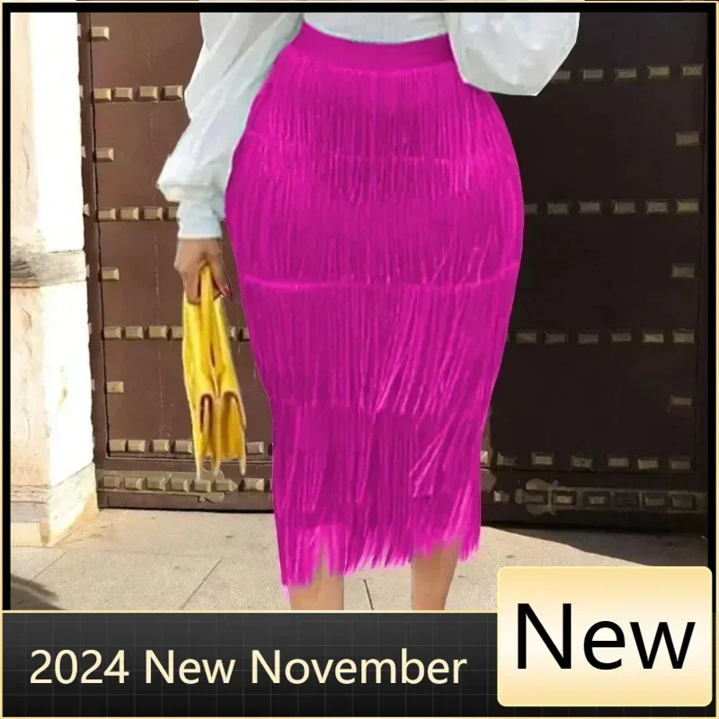 

Green Patchwork Tassel Women Skirt High Waisted Bodycon Midi Robes Plus Size Elastic Skirts Africa Ladies Slim Skirts
