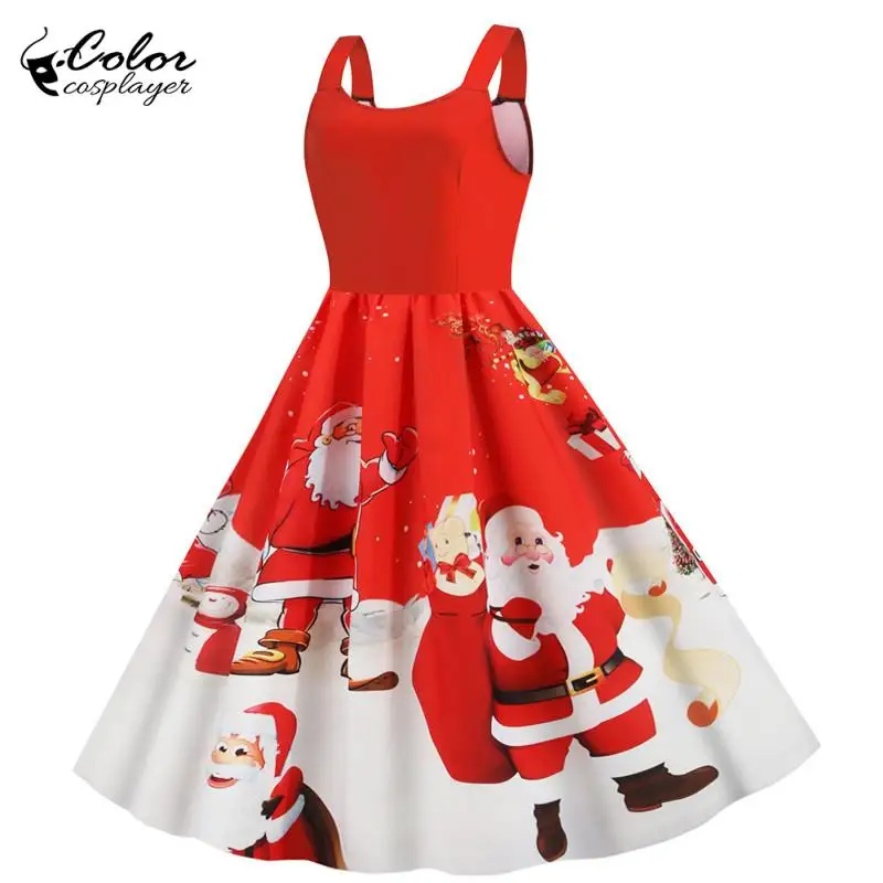 Color Cosplayer New Year Dresses for Women Christmas Robe Xmas Cosplay Costume Carnival Party Dress Up Holiday Adult Clothing