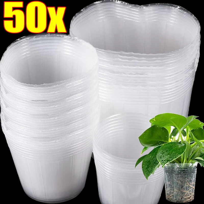 

10/50PCS Clear Garden Nursery Pots Planting Nutrition Cups Flower Propagation Container Seedling Bag Soft Plastic Flowers Pot