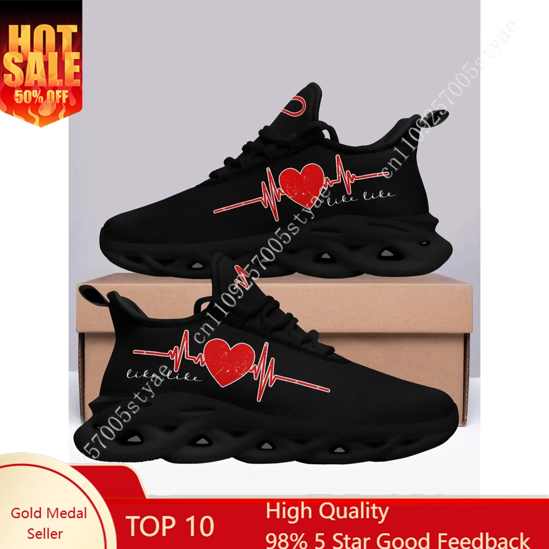 

Women's Heartbeat & Letter Designed Lace Up Blade Sole Running Shoes, Casual Comfortable Sports Shoes for Daily Wear, Female All