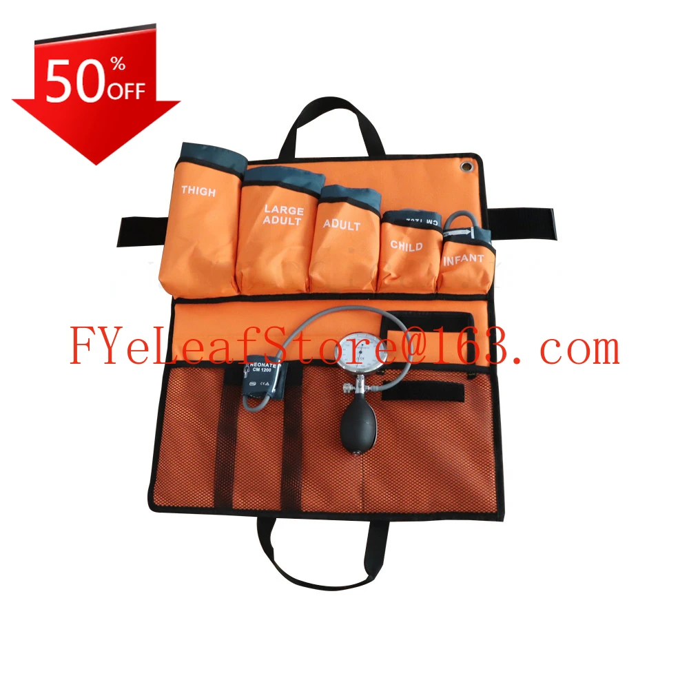 

6 Sizes Nylon Cloth Sphygmomanometer Cuff 300mmgh Handheld Pressure Gauge Orange Portable Packaging Bag