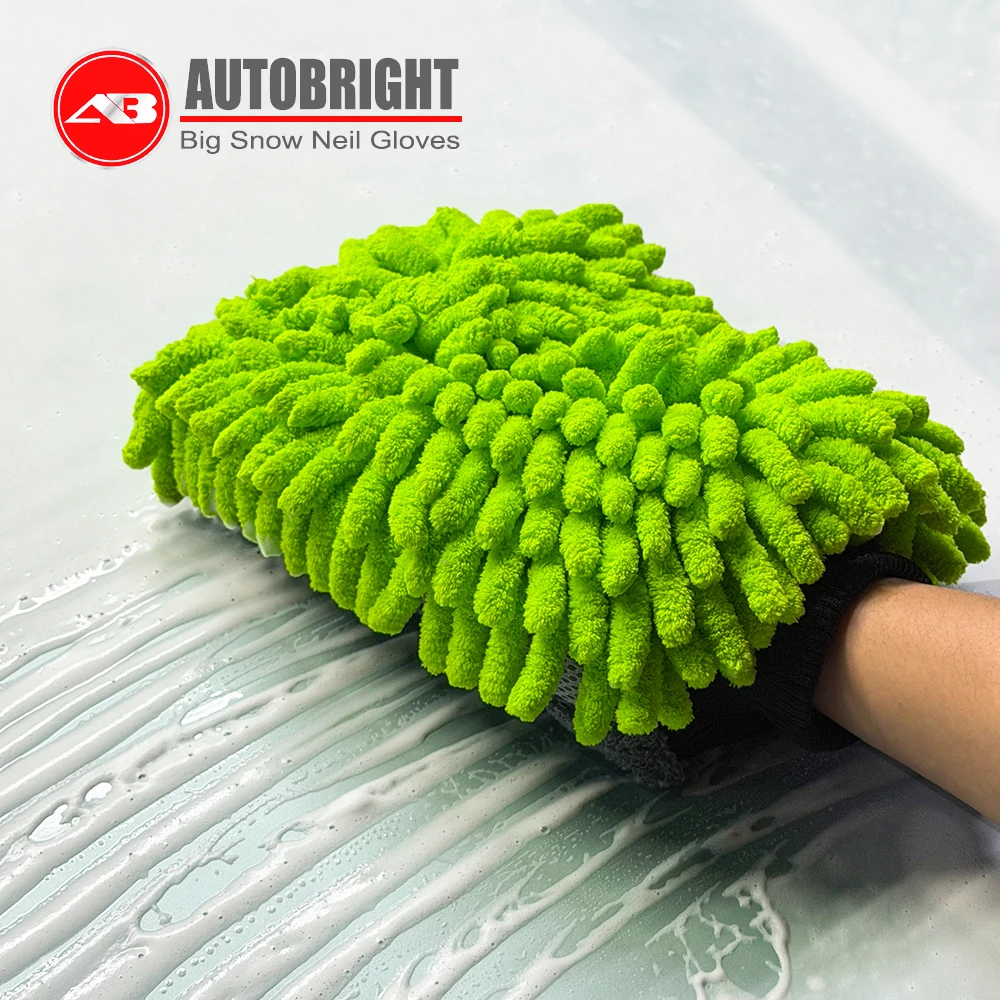 

AUTOBRIGHT Green Big Thick chenille Car Wash Gloves Powerful Deep Cleaning Removes Car Stubborn Dirt Premium Car clean tools