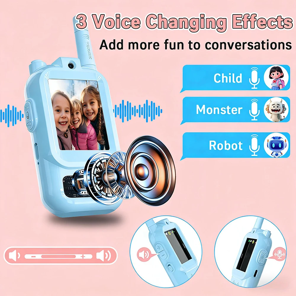 Video Walkie Talkies voor Kinderen, 2-pack, Oplaadbare Intercom Walkie-talkie, Schattig 2 Inch Scherm, Eén-Knops Oproep, Kinder Video Intercom