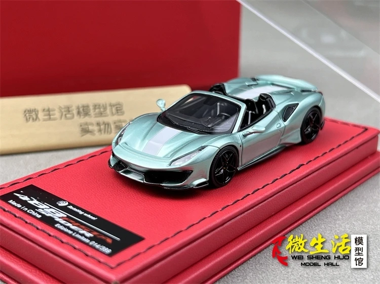 Newly Stocks Rotating Wheel 1:64 488 Pista Spider Ice Green Color Resin Scale Model Car In 2024