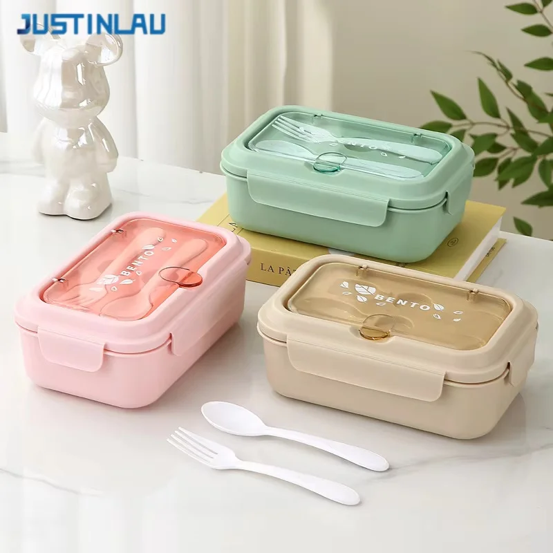 JUSTINLAU Lunch Box Portable for Children School Bento Box Compartment Sealed Food Container with Tableware Microwavable Heating