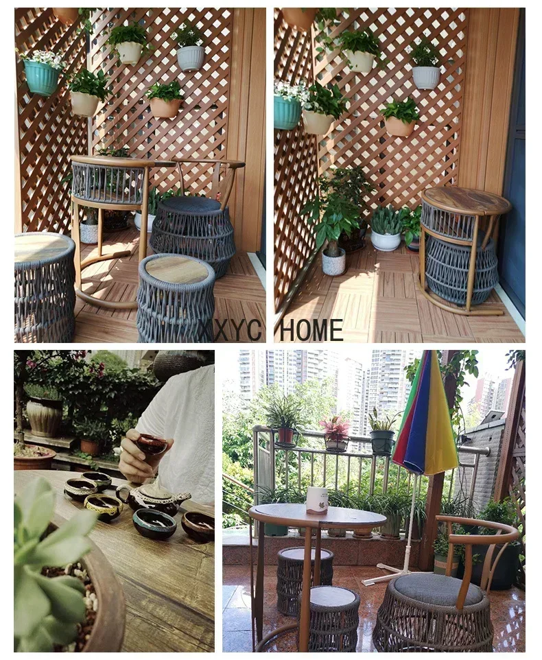 Balcon petite Table et chaise trois pièces chaise en rotin créatif Simple petite Table à thé Table basse balcon Table-chaise ensemble