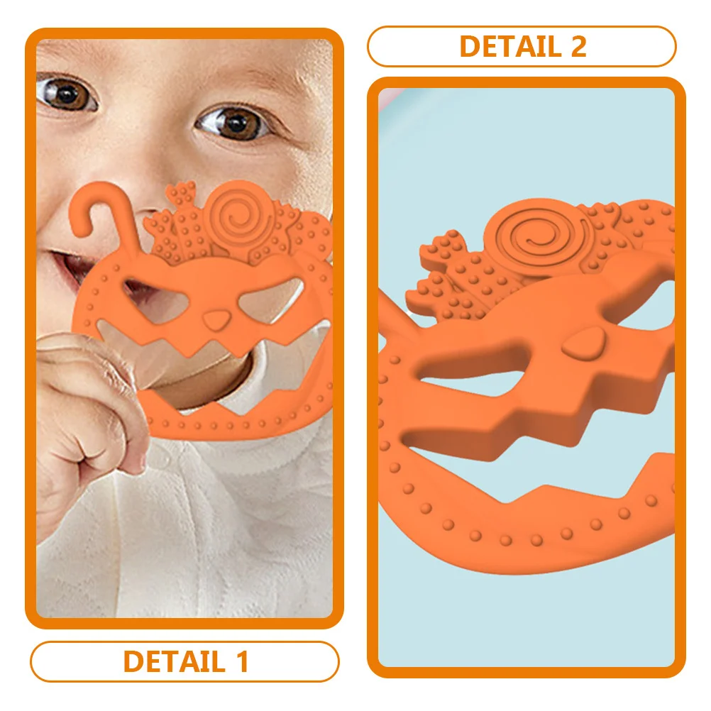 Safe Halloween Baby Teether with Pumpkin Motif Soft Elastic Chewing Surface for Sensory Development and Gum Massage Toddler
