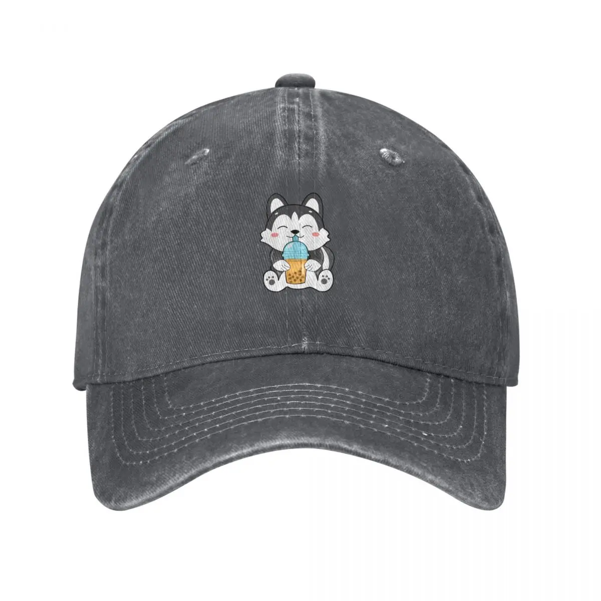 Cute Siberian Husky Chibi Kawaii Style With Boba Sticker Baseball Cap Sunhat fashionable Women Hats Men's