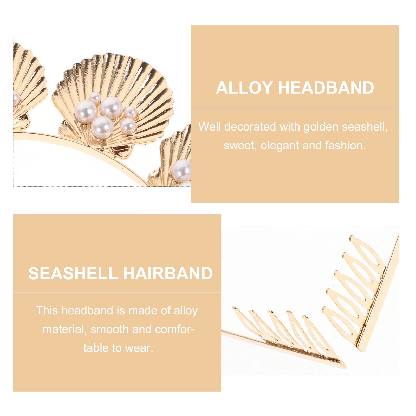 

Golden Headband Beach Theme Seashell Hairbands Alloy Non Slip Fashion Hoop Women Headpiece Shells Decorative Pearl Party Holiday