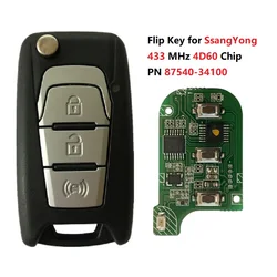 CN096003 ORIGINAL PCB Flip Key for SsangYong Korando Actyon C200 3 Buttons 433 MHz 4D60 Chip Part Number 87540-34100 34000 34200