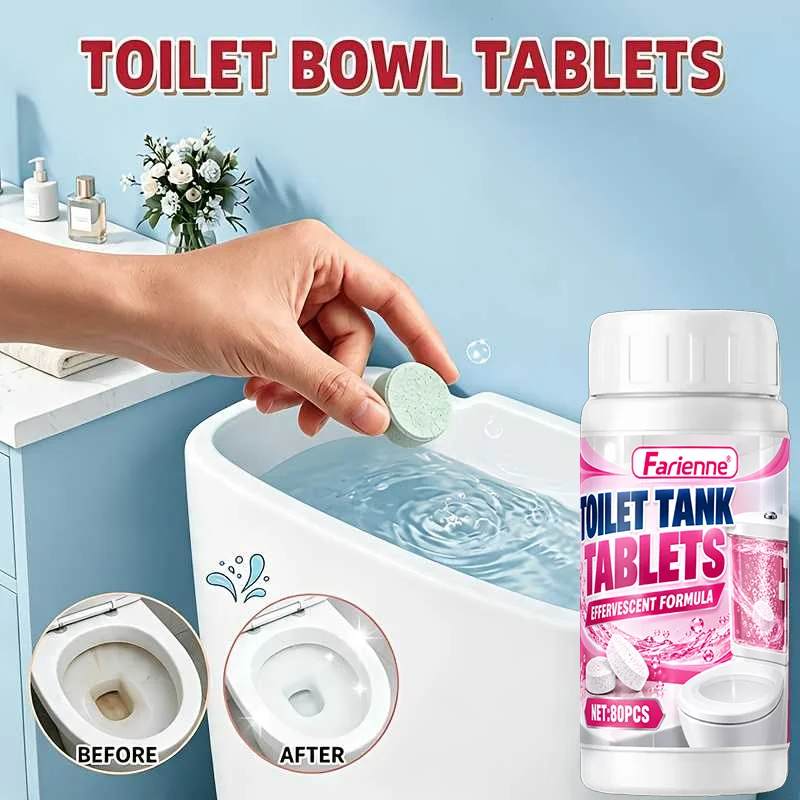 Farienne Toilet Tank Cleaning Tablets Auto Cleaner Automatic Flush Magic Bubble Bath Bombs Sanitizer Maintenance For Home 80Pcs