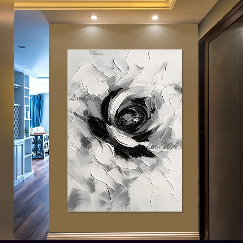 

Large Modern Roses Art Picture Linen Canvas Decor Sofa Background Wall Frameless Artwork Abstract Acrylic Knife Oil Painting