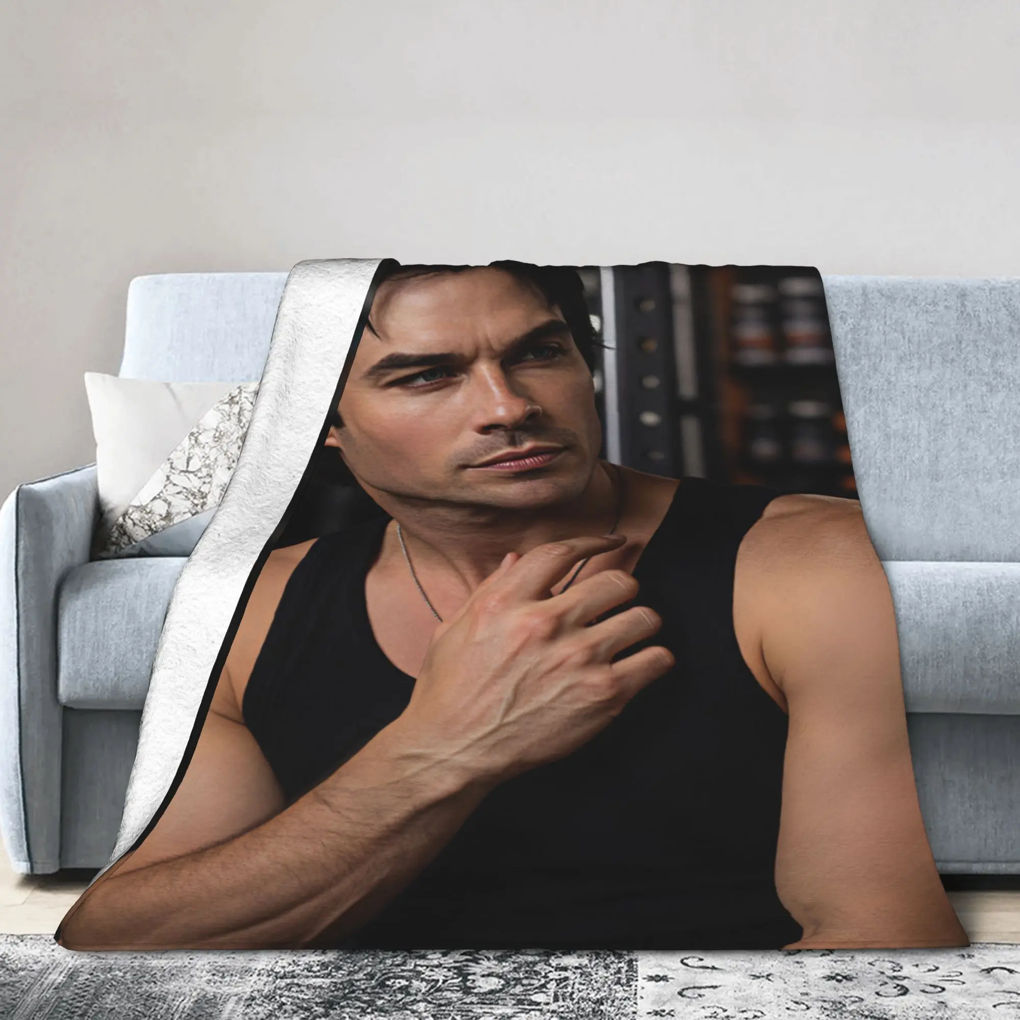 Damon Salvatore Tank Top Super Soft Blanket  Fashion Plane Travel Bedding Throws Home Decor Flannel Bedspread Sofa Bed Cover