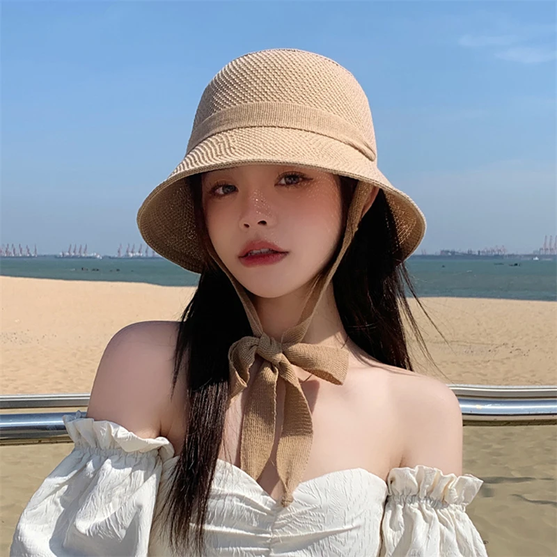 Beach Korean Straw Hat Summer Women Visor Bucket Hat Fisherman Hat Hand weaving Panama Girl Fishing Chapeau Sun Hats for Women