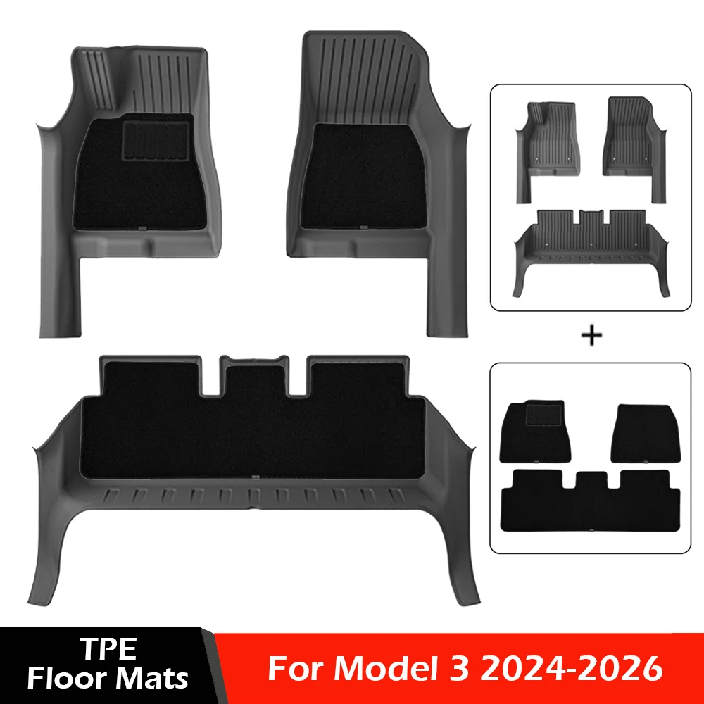 

Floor Mats with Door Sill Protector for Tesla Model 3 Highland 2024 - 2026 All-weather Car Floor Cargo Liner Trunk Backrest Pad