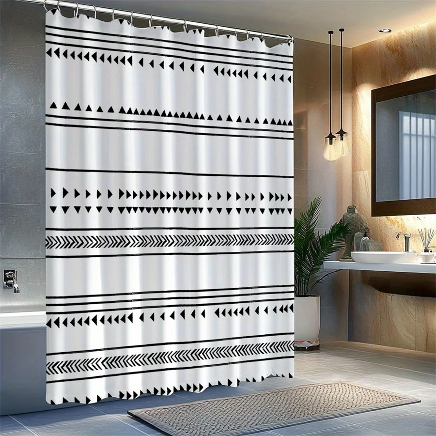 

Черно-белая занавеска для душа в этническую полоску с геометрическим узором, современный декор для ванной комнаты, водонепроницаемая занавеска для ванны, аксессуар для дома