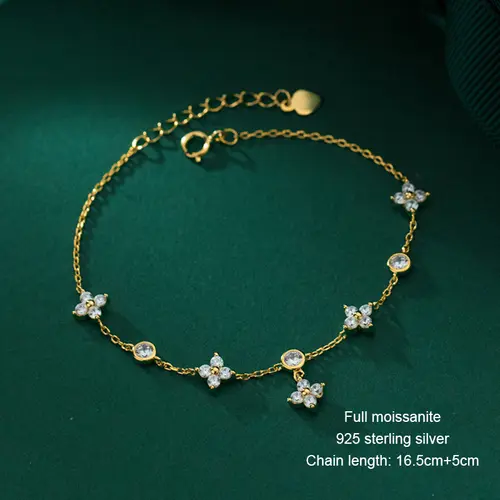 OXTAO Certified Moissanite Lucky Four-leaf Necklaces Earrings Bracelet for Women 100% S925 Silver Jewelry Accessory Sets - Image 35