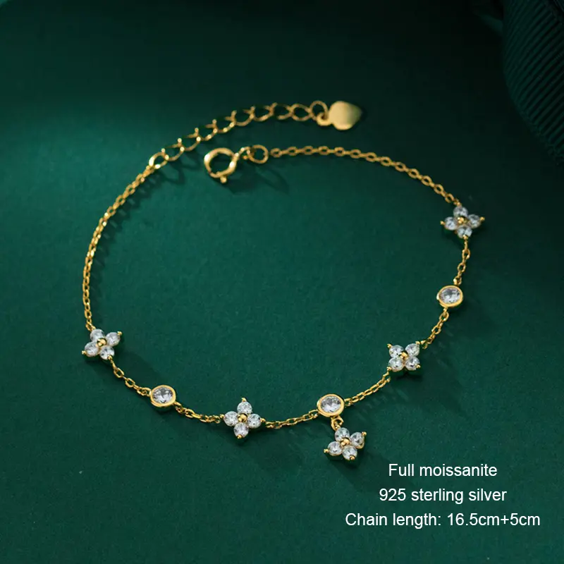 OXTAO Certified Moissanite Lucky Four-leaf Necklaces Earrings Bracelet for Women 100% S925 Silver Jewelry Accessory Sets - Image 35