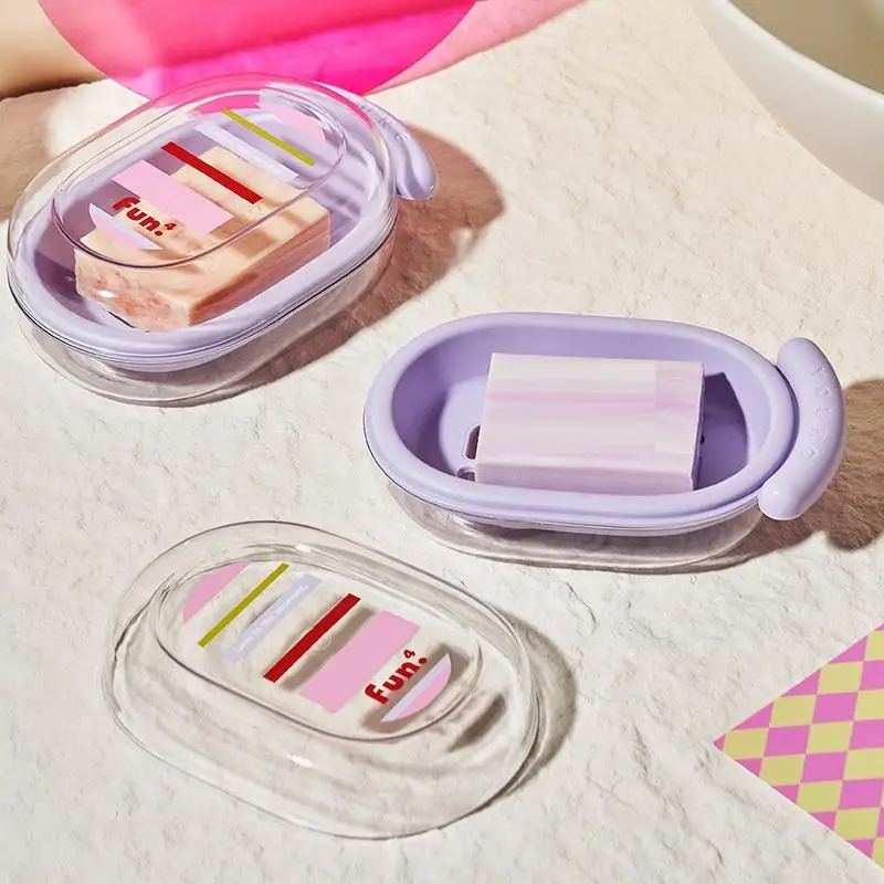 Cartoon Soap Dishes Double-layer Plastic Soap Box Household Bathroom Drain Soap Tray Bathroom Soap Box With Cover