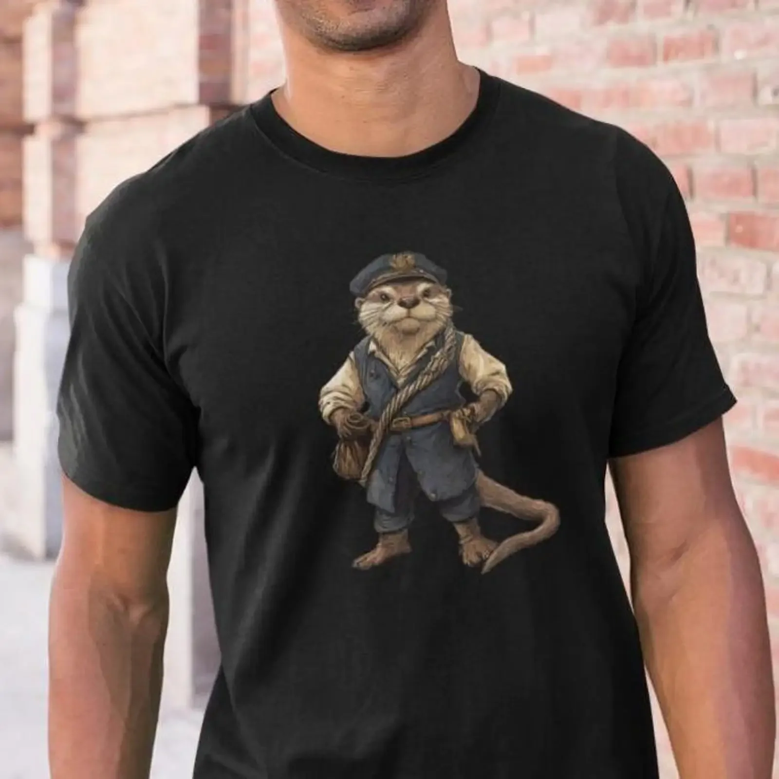 Captain Otter T Shirt Funny Sailor Nautical s for Him Sailing Boating Animal Lover Men's Casual vintage Washed Comfortable