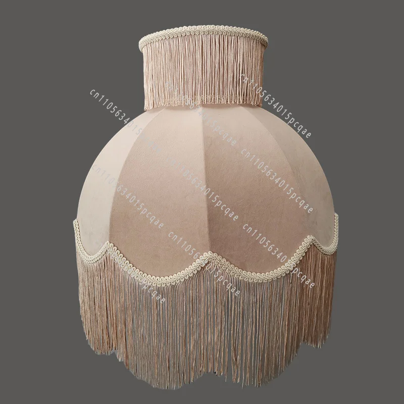 French European Champagne Velvet Modern Handmade Fabric Fringed Lace Lampshade Table Lamp New Lampshade