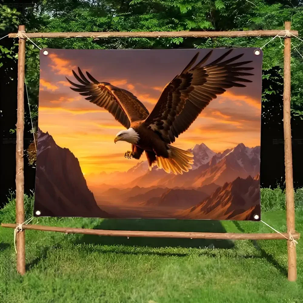 Animal Majestic E-Eagle Animal Bald Eagle Flags Daily four ring borderless design indoor outdoor decor easy hang install